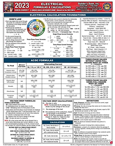 Electrical Formulas & Calculations Quick-Card based on the 2023 NEC