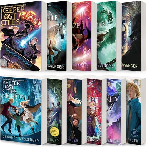 Keeper of the Lost Cities Series. Set of 11 Books. Keeper of the Lost Cities, Exile, Everblaze, Neverseen, Lodestar (Reprint) , Nightfall, Flashback, Legacy, Stellarlune (Reprint), Unlocked Book 8.5, Unraveled Book 9.5, by Shannon Messenger
