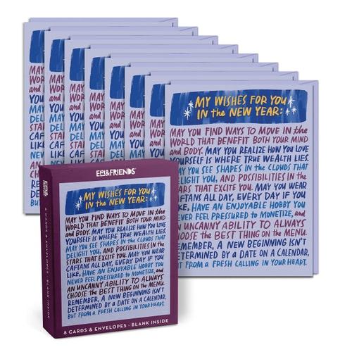 Em & Friends Wishes for You Cards New Year Cards with Envelopes (Box of 8)