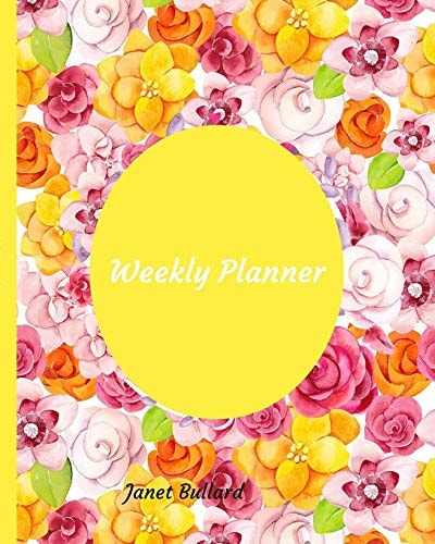 Weekly Planner One Year Monthly Undated Yellow and Pink Rose Design Cover