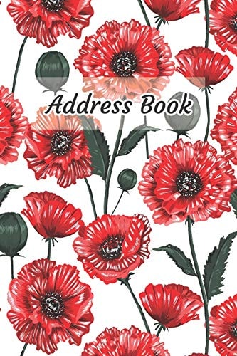 Address Book Red Flower Design - Keep Your Important Contacts in The One Organizer Name, Addresses, Email, Phone Numbers, Birthday - Custom Alphabetical Organizer