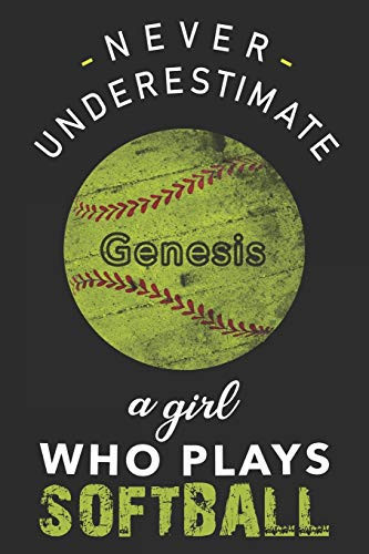 Never Underestimate a Girl Who Plays Softball Genesis Personalized Softball Genesis Lined Notebook, Journal Gift for Girls and Women:110 Pages, 6x9, Soft Cover, Matte Finish, Softball Coach, Softball Girls Birthday Present, Softball Players Notebook