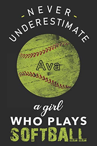 Never Underestimate a Girl Who Plays Softball Ava Personalized Softball Ava Lined Notebook, Journal Gift for Girls and Women:110 Pages, 6x9, Soft Cover, Matte Finish, Softball Coach, Softball Girls Birthday Present, Softball Players Notebook