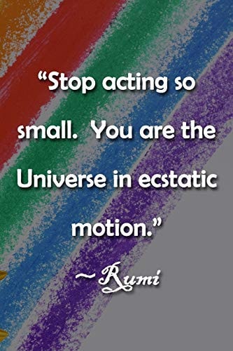 Stop Acting So Small. You Are the Universe in Ecstatic Motion. Rumi Notebook Lined Journal, 120 Pages, 6 X 9 Inches, Thoughtful Gift, Soft Cover, Purple & Pink Lake Sunset Matte Finish