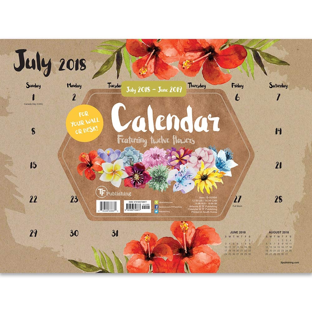 TF Publishing 12" x 9" Floral Mini Desk Pad Calendar, July 2018 - June 2019