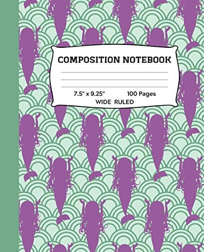 Composition Notebook Green and Purple Mermaid Wide Ruled Notebook - Lined Journal Or Diary - School Subject Notebook for Homework and Writing Notes - Homeschool Notebook - Student Teacher Gift for Kids, Teens, Adults - 7. 5 X 9. 25 - 100 Pages