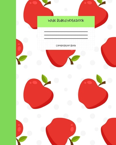 Wide Ruled Notebook Composition Book Cute Red Apple Pattern, Lined Paper Journal - Blank Workbook for Teens Kids Students Girls for Home School College for Writing Notes