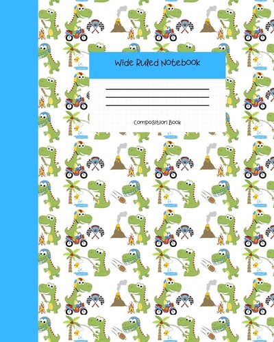 Wide Ruled Notebook Composition Book Cute Dinosaur Notebook Journal Jurassic Era - Blank Workbook for Boys Teens Kids Students for Home School College for Writing Notes. Series 6