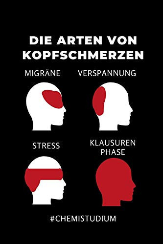 DIE ARTEN VON KOPFSCHMERZEN MIGRÄNE VERSPANNUNG STRESS KLAUSURENPHASE: A5 Geschenkbuch BLANKO für Chemie Fans | Geschenk fuer Studenten | zum ... | Chemiker | Studium (German Edition)