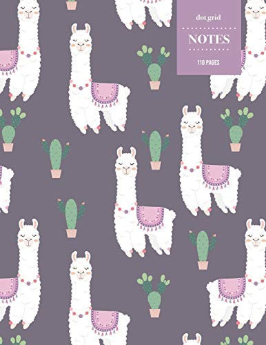 Dot Grid Notes 110 Pages Purple Llama Alpaca and Cactus Notebook for Professionals and Students, Teachers and Writers - Succulent Pattern