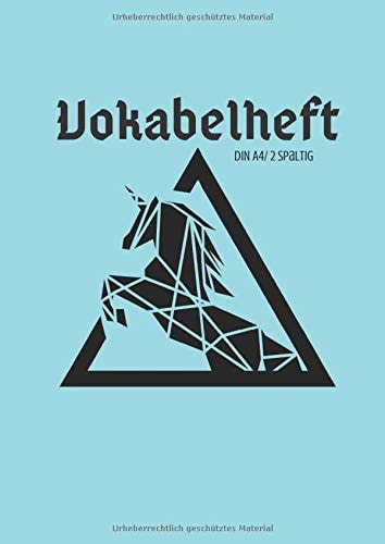 Vokabelheft DIN A4 2 Spalten Liniert Schulheft Mit Abstraktem Einhorn Auf Hellblau in DIN A4 Format Mit 70 Seiten Fuer Vokabeln und Fremdsprachen ( Englisch, Franzoesisch,italenisch Latein Etc. )
