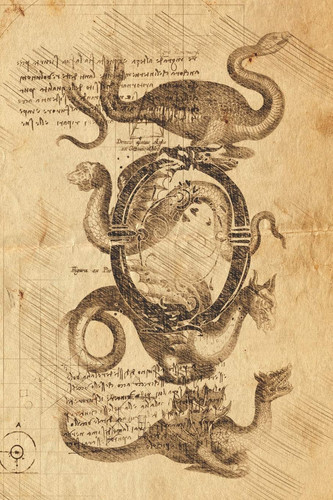 O Classical Mythological Sea Serpents 6x9 Monogram Initial Lined Journal
