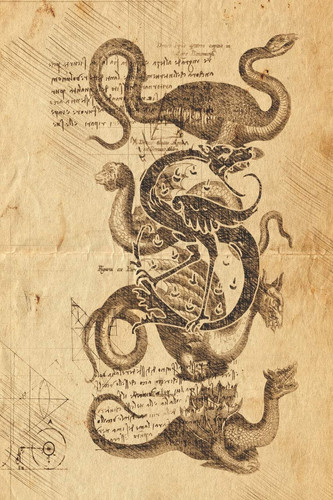 S Classical Mythological Sea Serpents 6x9 Monogram Initial Lined Journal