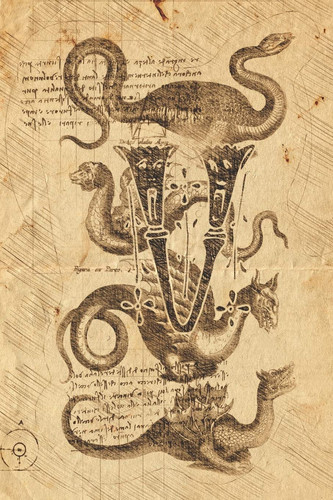V Classical Mythological Sea Serpents 6x9 Monogram Initial Lined Journal