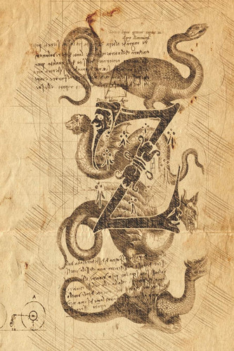 Z Classical Mythological Sea Serpents 6x9 Monogram Initial Lined Journal