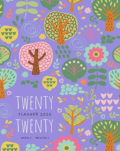Twenty Twenty, Planner 2020 Weekly Monthly: 8x10 Full Year Notebook Organizer Large | 12 Months - Jan to Dec 2020 | Cute Cartoon Tree Design Blue-Violet