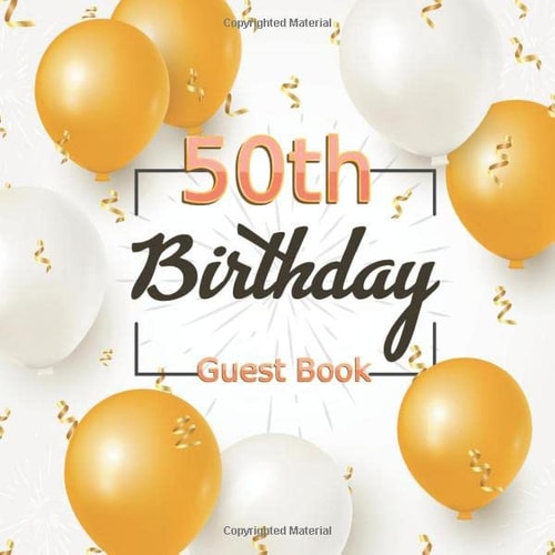 50th Birthday Guest Book Beautiful Golden White Balloons Confetti Theme. a Great Way to Capture and Remember Birthday Wishes. Perfect for a Gift