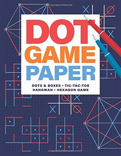 Dot Game Paper * Dots and Boxes * Tic-Tac-Toe * Hangman * Hexagon Game Scorecard and Game Rules Included