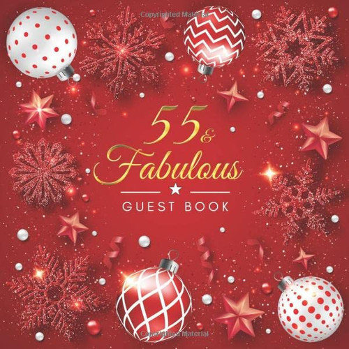 55th Birthday Guest Book Christmas Tree Balls Idea 8. 5 X 8. 5 (21,6 X 21,6 Cm) 120 Pages Cream Paper Glossy Cover