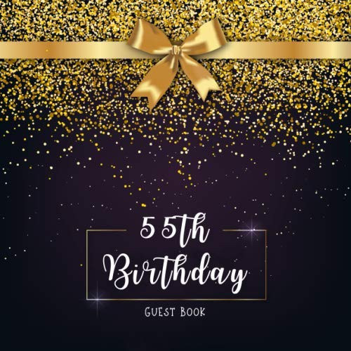 55th Birthday Guest Book Golden Glitter with Ribbon Idea 8. 5 X 8. 5 (21,6 X 21,6 Cm) 120 Pages Cream Paper Glossy Cover