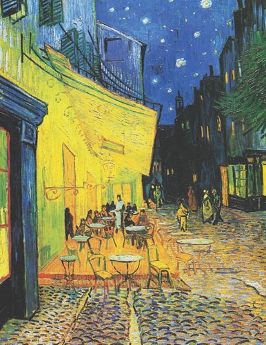 Vincent Van Gogh Black Pages Sketchbook: Terrace of a Café at Night in Arles, France - Use with Art Supplies Like Metallic Markers, Chalk, Colored Pencils, Gel Ink Pens - Large Black Paper Artsy Notebook Blank Sketch Pad for Drawing with Bright Colors