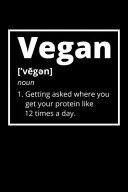 Vegan ['vēɡən] Noun 1. Getting Asked Where You Get Your Protein Like 12 Times a Day Vegan Journal, Vegetarian Notebook, Veggies Note-Taking Planner Book, Animals Vegan Quote Activist Gifts