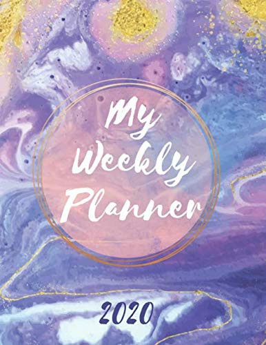 My Weekly Planner 2020: 2020 Year At A Glance Two Page Monthly Spreads Two Page Weekly Spreads with Horizontal View Watercolor marble purple blue gold (Watercolor Wonders Horizontal Weekly Planning)