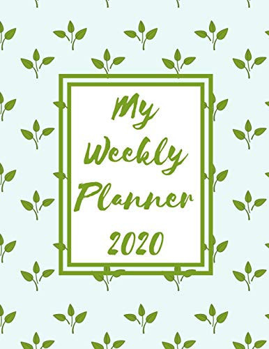 My Weekly Planner 2020 2020 Year at a Glance Two Page Monthly Spreads Two Page Weekly Spreads with Horizontal View Green Leaf Pattern on Mint Green Background