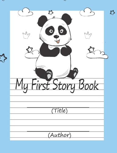 My First Story Book Half Blank Half Wide-Ruled Notebook for Kids - Cute Blue Panda