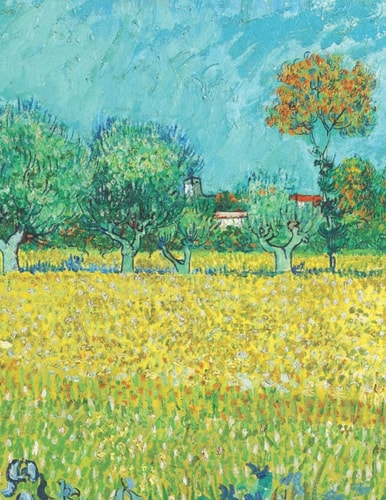 Vincent Van Gogh Black Paper Sketchbook Field with Irises Near Arles - Black Art Notebook for Drawing with Bright Colors - Large Artsy All Black Blank Pages Impressionism Sketch Pad - Use with Gel Ink Pens, Colored Pencils, Metallic Markers, Chalk