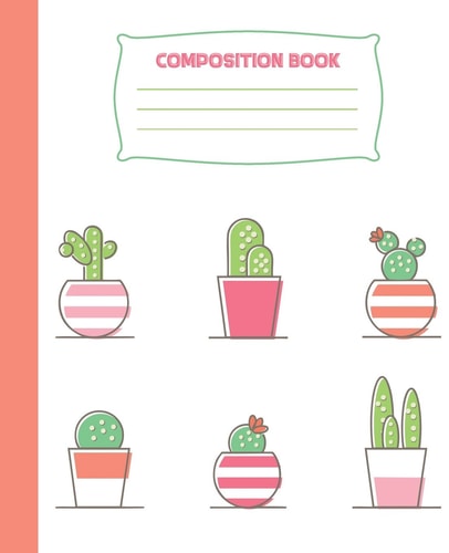 Composition Book Cute Cactus Soft Cover Composition Notebook, College Ruled, 100 Pages, College Ruled, Home, Student, Teacher