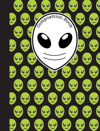 Composition Book Black and Green Emoji Alien Notebook with 150 Pages Or 75 Sheets, College Ruled Softcover