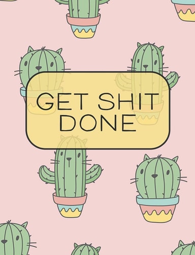 Get Shit Done Cat Cactus Cute Composition Notebook Journal Blank Wide-Ruled Lined 202 Pages 7. 44 X 9. 69