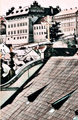 Weekly Planner: A Cartoon of Prague's Rooftops