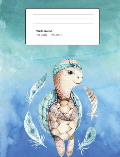 Turtle Composition Book Wide Ruled 100 Sheets / 200 Pages, 7. 44 X 9. 69 , Cute Animal Design