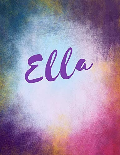 Ella Ella Personalized Journal Blank Book. Large 8. 5 X 11 Attractive Watercolor Texture Purple Pink Orange and Blue Tones. Arty Stylish Pretty Journal for Girls
