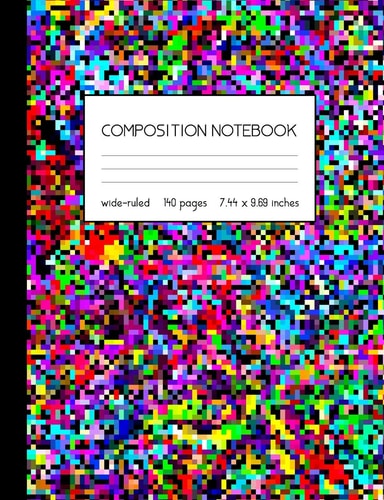 Composition Book, Wide-Ruled, 140 Pages Colorful Pixel Pattern Design