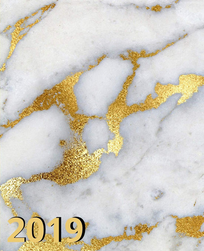 2019 Modern Daily Scheduler Calendar Planner Stylish Gold and White Marble 7. 5 X 9. 25 (19. 05 X 23. 5 Cm)