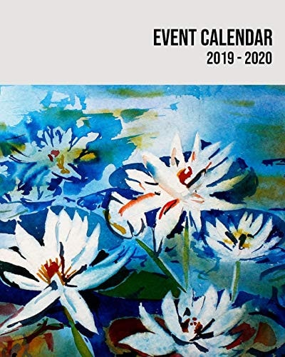 Event Calendar 2019 - 2020 2 Years Weekly Planner Organizer for Recording Daily Personal, Holidays and Work Schedules with Priorities and Notes Sections - Blue Watercolor Floral Flower