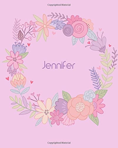 Jennifer 110 Lined Pages 8x10 Cute Pink Blossom Design with Lettering Name for Girl, Journal, School and Self Note,Jennifer