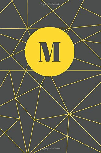 Monogram Initial M Notebook Yellow and Dark Grey Geometric, Wide Ruled Notebook for Women, 120 Pages, 6x9