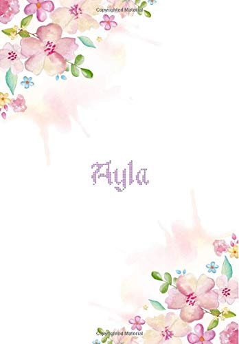 Ayla 7x10 Inches 110 Lined Pages 55 Sheet Floral Blossom Design for Woman, Girl, School, College with Lettering Name,Ayla