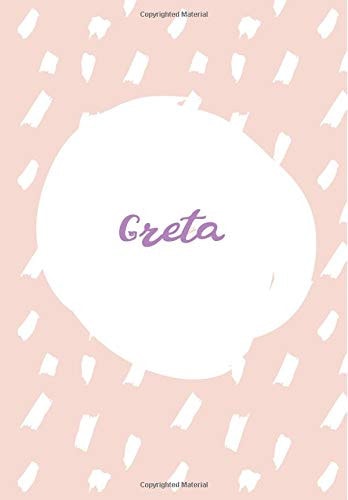 Greta 7x10 Inches 110 Lined Pages 55 Sheet Rain Brush Design for Woman, Girl, School, College with Lettering Name,Greta