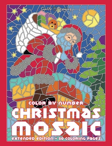 CHRISTMAS MOSAIC Color By Number Activity Puzzle Coloring Book for Adults and Teens