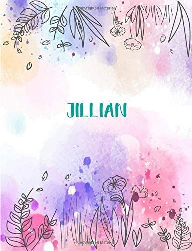 Jillian 8. 5x11 Inches 110 Lined Pages 55 Sheet Peony Floral in Dream Design for Woman, Girl, School, College with Lettering Name,Jillian
