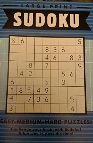 PAPP Large Print Sudoku Easy-Medium-Hard Puzzles (Blue)