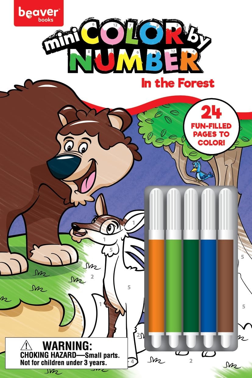 Mini Color by Number Kids Coloring Book with 5 Markers - In the Forest