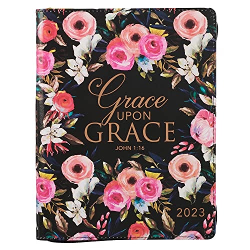 Christian Art Gifts 2023 - 18-Month Women's Personal Planner with Zipper Closure: Grace Upon Grace - John 1:16 Inspirational Bible Verse, Aug 2022-Jan 2024