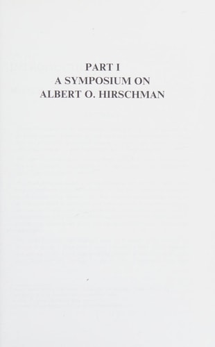 Including a Symposium on Albert O. Hirschman