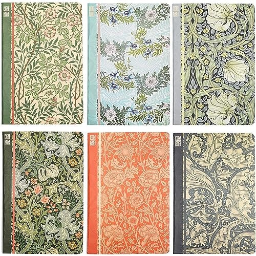 The Gifted Stationary 6 Pack William Morris Lined Soft Cover Travel Journal, A5 Lined Art Diary Notebooks (40-Sheet Each)